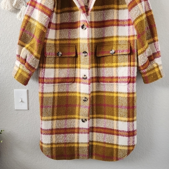 Sundance Doran Plaid Wool Button Down Longline Coat Blazer Minimalist Boho XS - Picture 7 of 14
